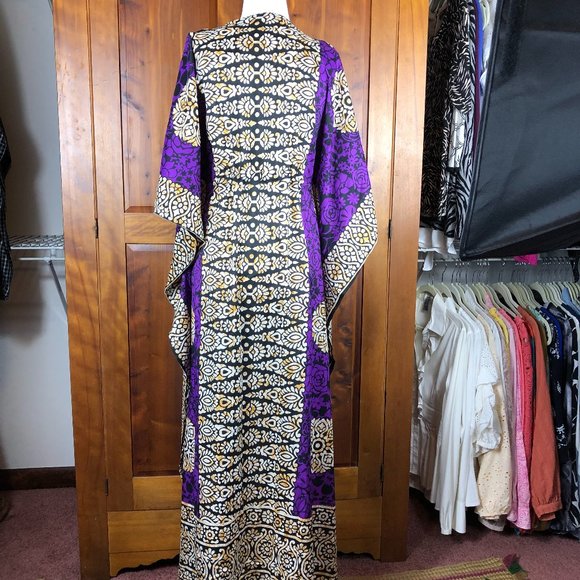 Pretty Girl Beachy Coastal Silk/Cotton Boho Kaftan Coverup Dress Artsy Resort - Picture 4 of 15